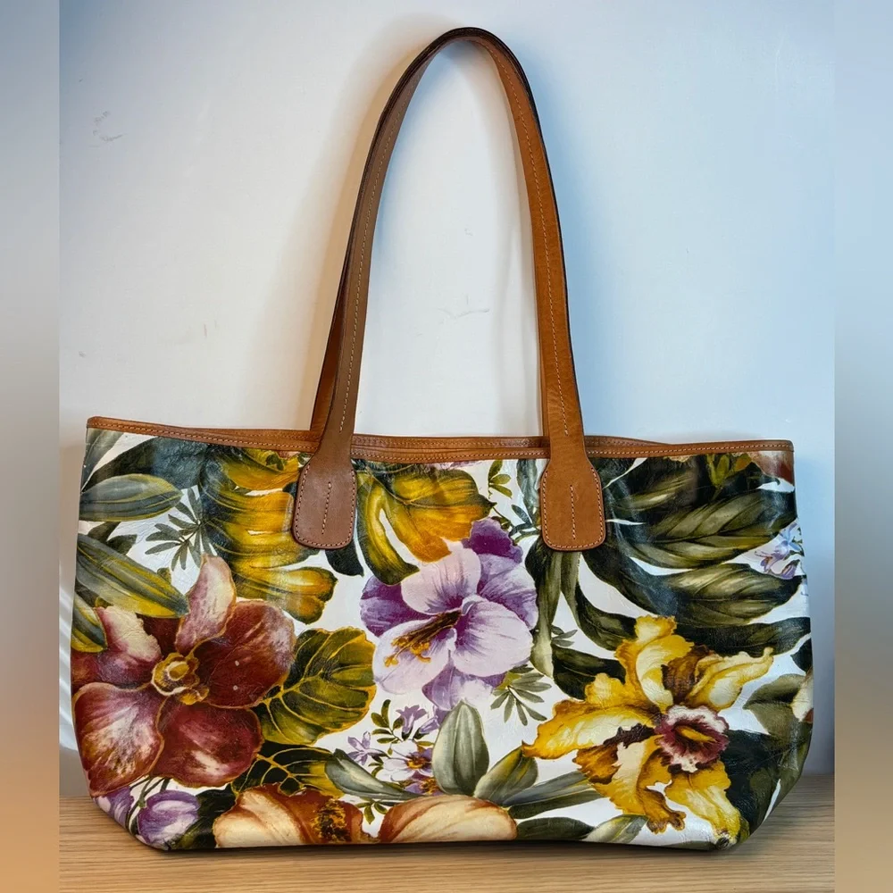 Maurizio Taiuti Genuine Italian‎ Leather “Orchid” Print Large Tote